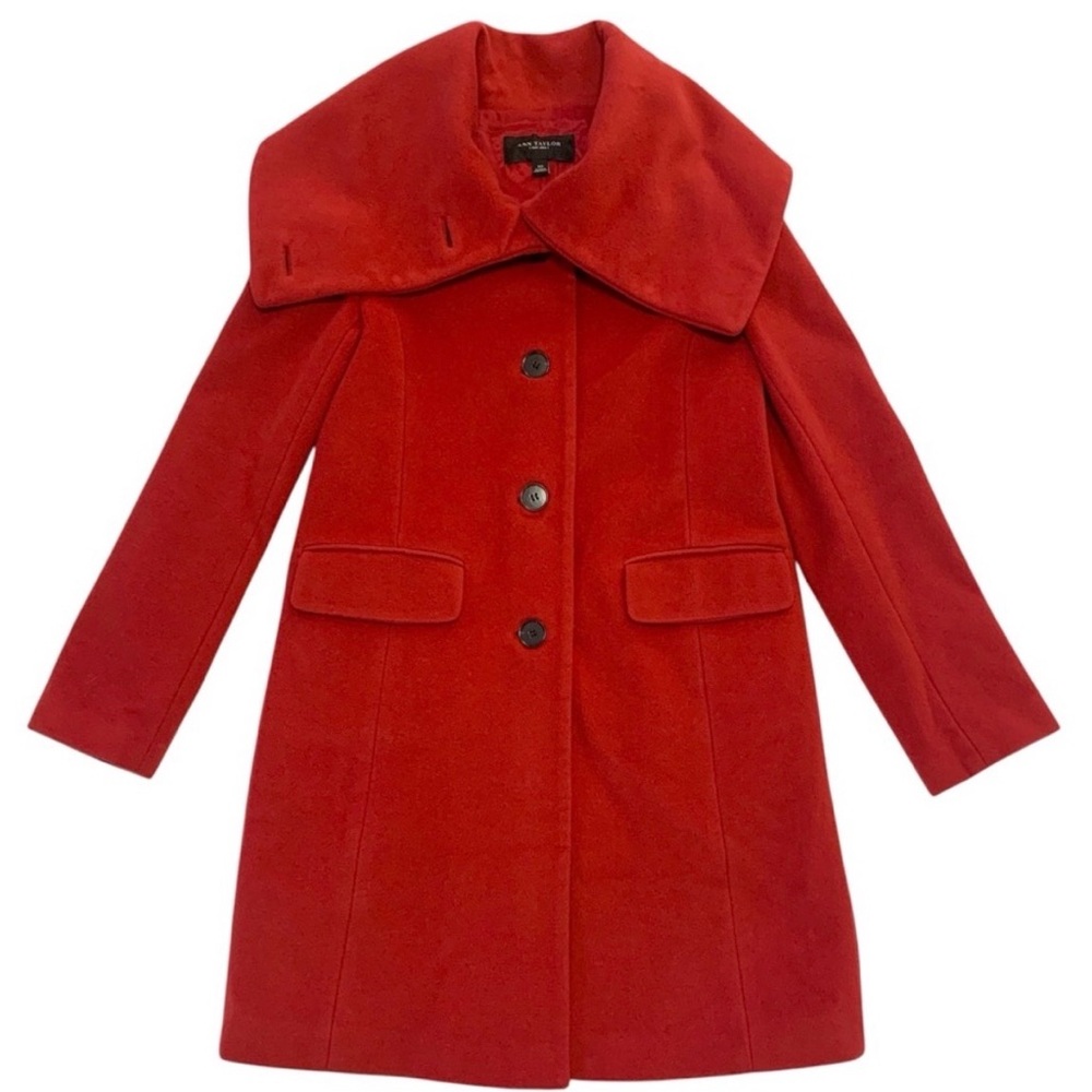 Ann Taylor Womens XS Red Coat Wool Cashmere Blend